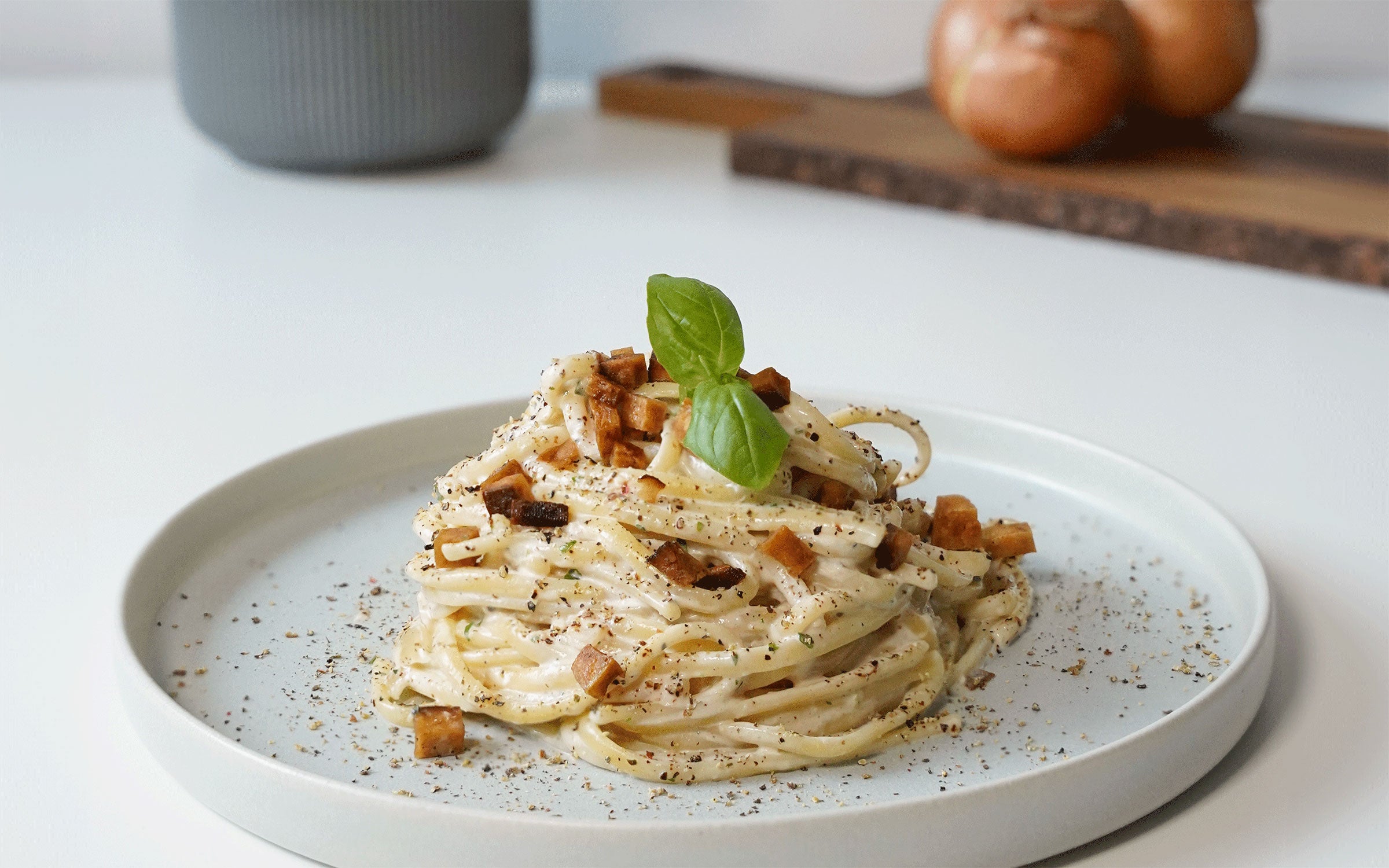 Vegan Bacon Style Carbonara